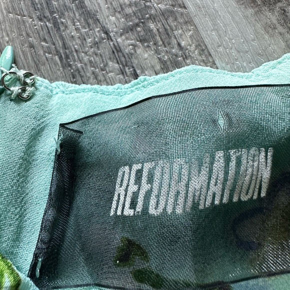 Reformation Off Shoulder Teal Floral Mini Dress - Picture 5 of 6